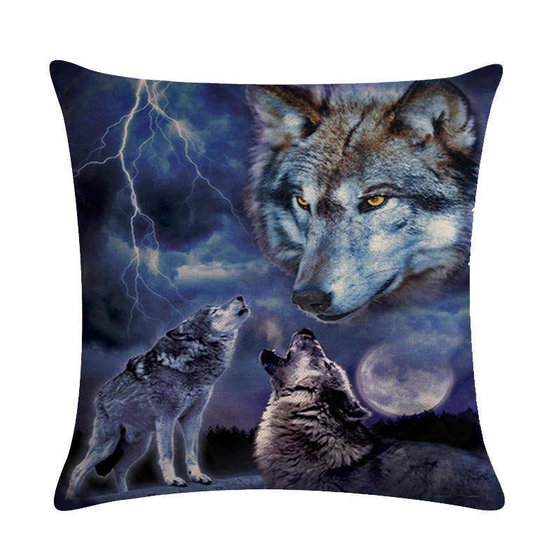 Funda de almohada con diseño de lobo de ensueño, funda de cojín de cintura de lino estampada, funda de cojín decorativa para sofá de oficina o hogar, 45x45cm