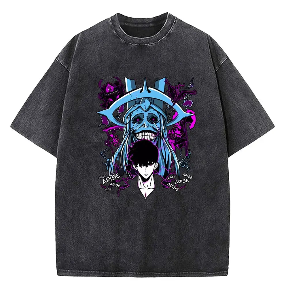 Solo Leveling Vintage T-shirt: Washed Cotton Streetwear