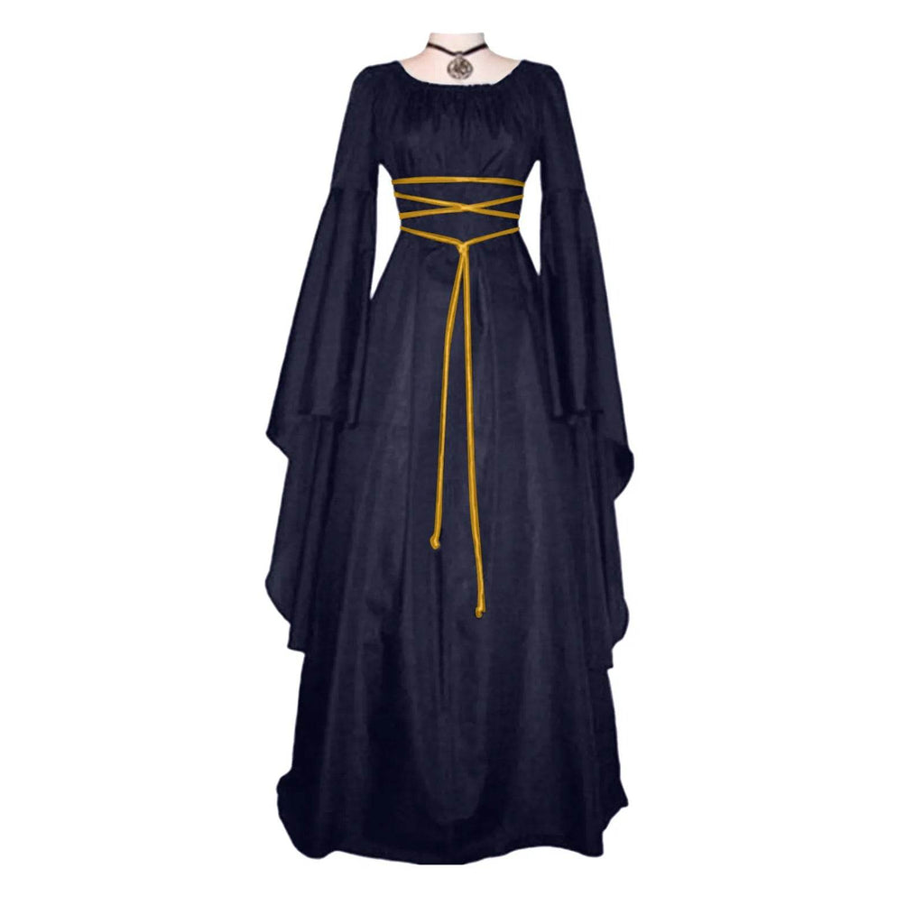 Medieval Gothic Style Retro Cosplay Clothing Long Sleeved Dress Women's Party Dress Mardi Gras Stage Performance Costumes - Navy / S / United States