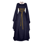 Medieval Gothic Style Retro Cosplay Clothing Long Sleeved Dress Women's Party Dress Mardi Gras Stage Performance Costumes - Navy / S / United States
