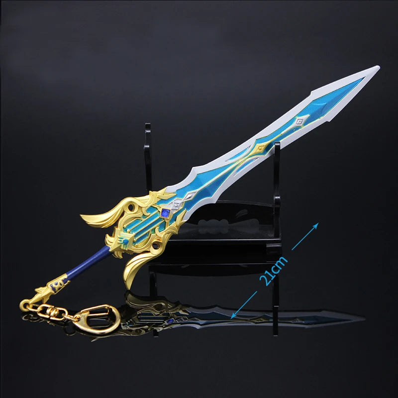 22cm Song of Broken Pines Eula Keychain Genshin Impact Chinese Mobile Game Peripheral Metal Great Sword Weapon Model Toys Crafts