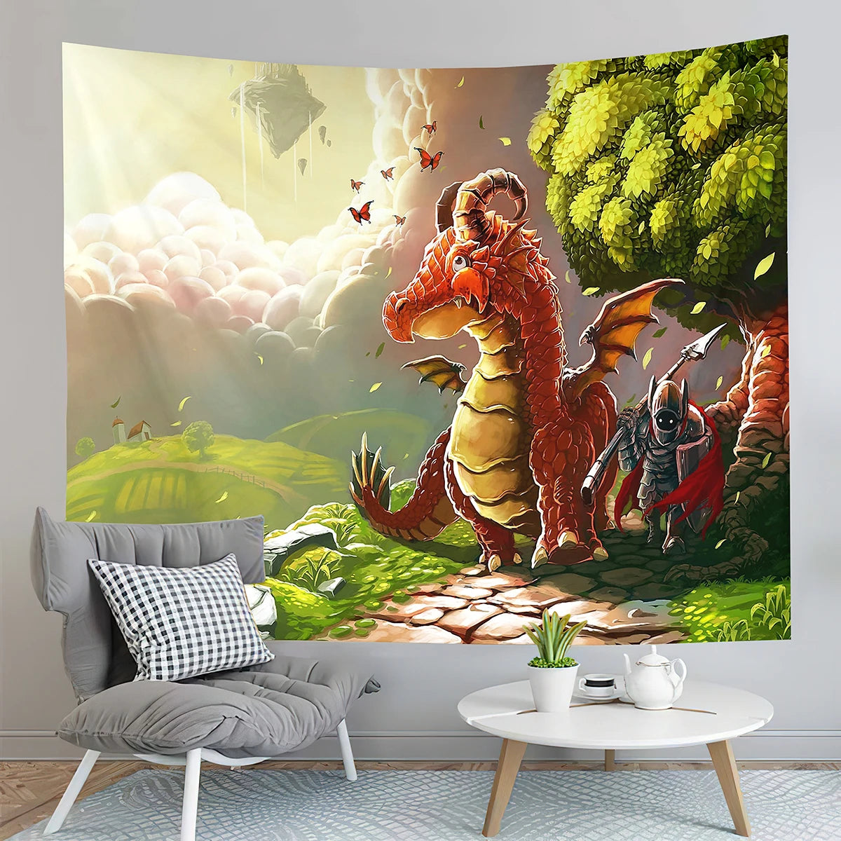 Medieval Dragon Tapestry Forest Sunset Tapestry Fantasy World Animal Tapestry Bedroom Living Room Home Tapestry Home Decoration