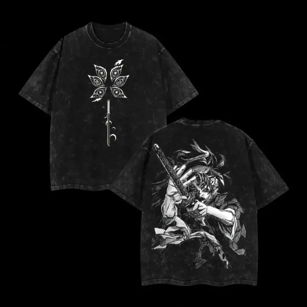 Demon Slayer Kokushibo T-shirt Vintage Washed Cotton Tee