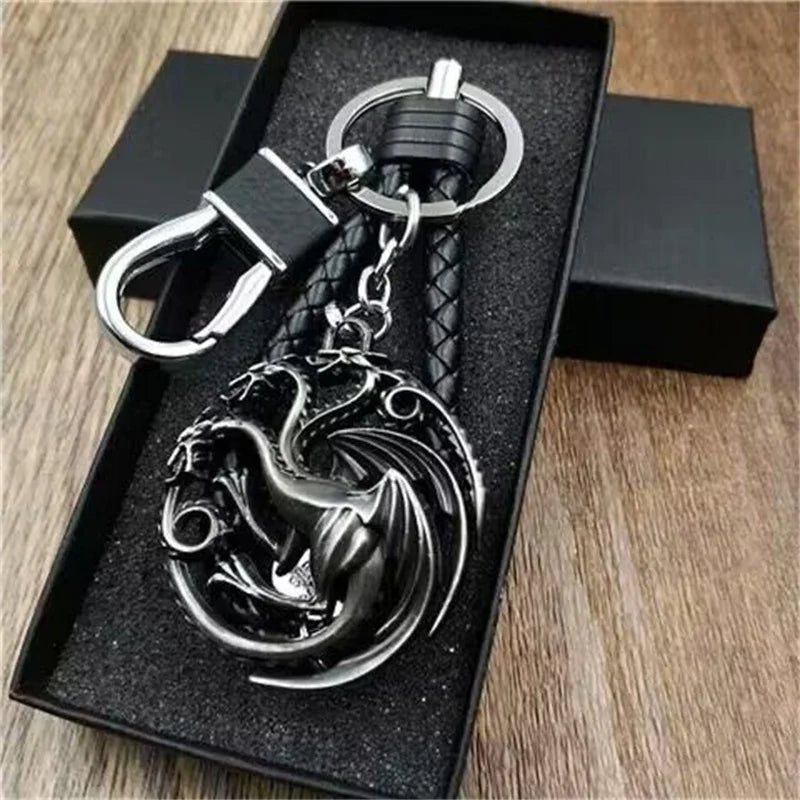 Thrones Keychain Stark Wolf Head Badge Key Chains Leather Rope Keyring Pendant llaveros Accessories Gifts for friends