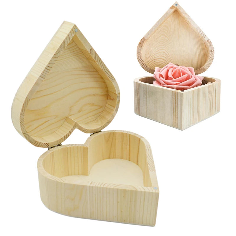 Storage Box Heart Shaped Wooden Jewelry Ring Bracelet Organization Packaging Earrings Gift Box Crafts Cosmetic Make Up Organizer