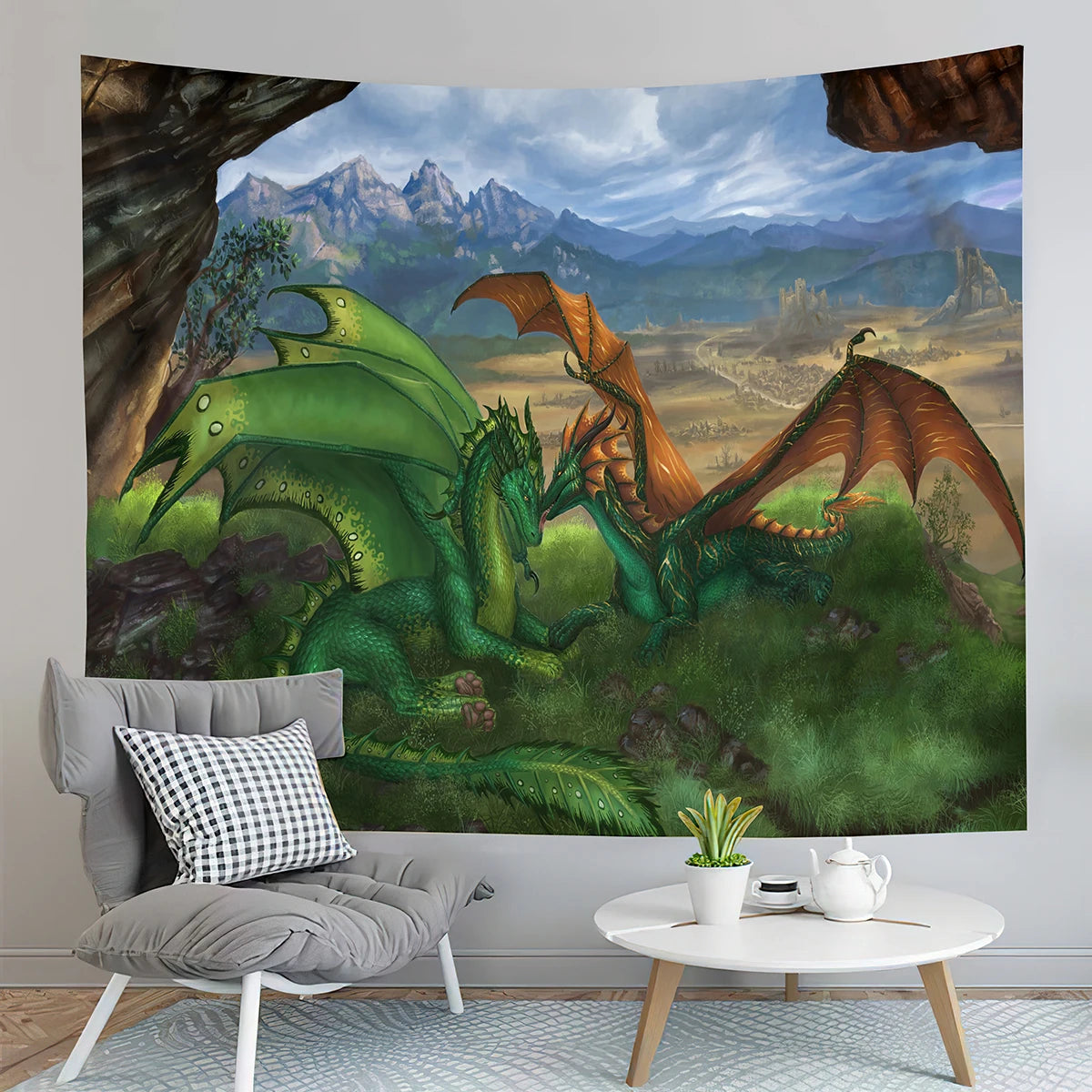 Medieval Dragon Tapestry Forest Sunset Tapestry Fantasy World Animal Tapestry Bedroom Living Room Home Tapestry Home Decoration