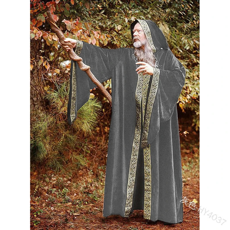 Unisex Halloween Costume Medieval Cape Cloak Adult Hooded Death Vampire Wizard Monk Witch Costume Priest Pastor Gown Robe