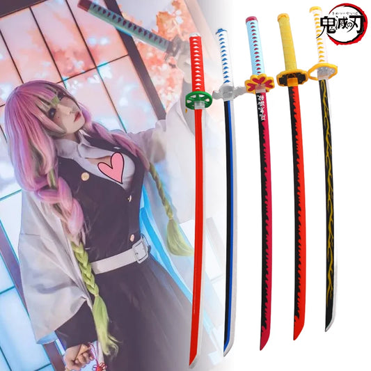Real Size Demon Slayer Katana Anime Kimetsu No Yaiba Mitsuri Cosplay Prop Ninja Knife Japanese Samurai Sword Weapon Kid Toy Gift