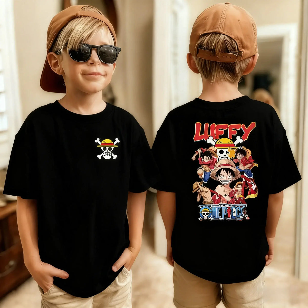 One Piece Luffy Kids T-Shirt Pure Cotton Boys Top Summer Tee