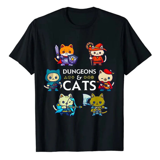 Donjons et chats RPG D20 dés Nerdy Fantasy Gamer chat cadeau T-Shirt cadeaux drôle Kawaii sarcastique et ironique Cool chaton Tee hauts