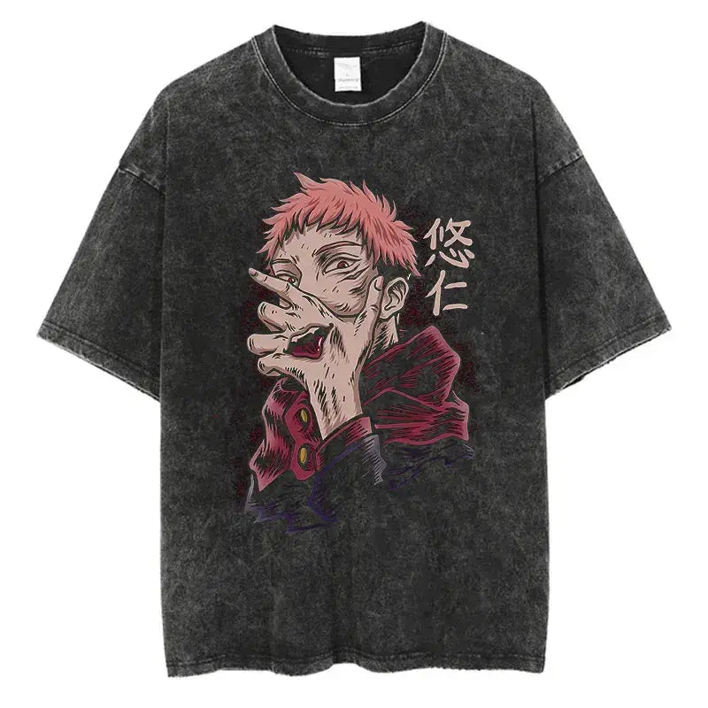 Anime Washed T-shirt: Vintage Harajuku Oversized Cotton Tee