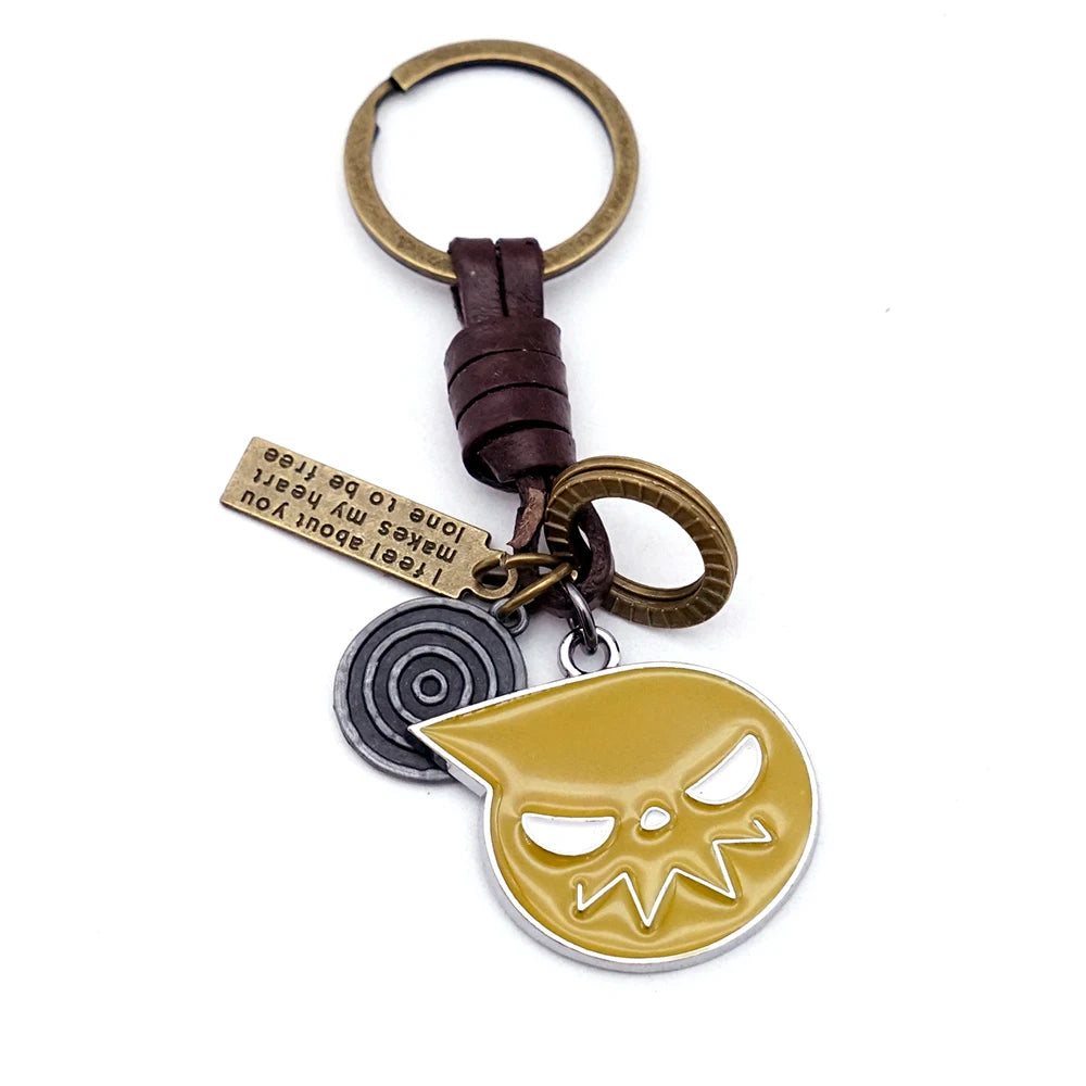 Hot Anime SOUL EATER Leather Keychain Black Star Death the Kid Key Chain Keyring Men Keychains Accessories Car Key Ring llaveros