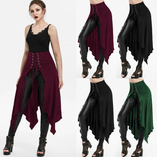 Gothic Skirt Black Medieval Vintage High Waist Skirt Lacing Irregular Umbrella Skirt Festival Steampunk Long Skirts For Women