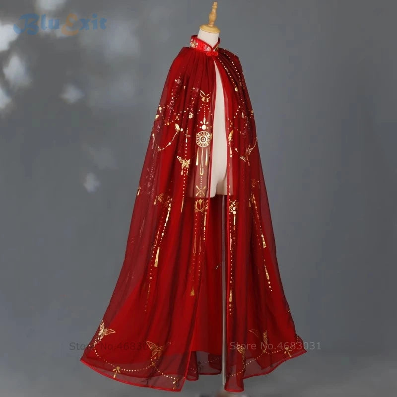 Cape Hanfu de mariage longue Cape dorée bronzante, boutons ethniques, rouge, mariée traditionnelle chinoise, Costume ancien de la dynastie Tang Song
