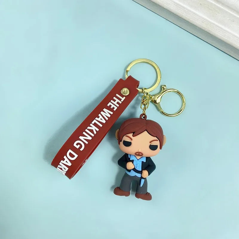 The Walking Dead Keychain Lanyard Cartoon Rick Figure Cosplay Pendant Key Rings Toys Silicone Key Trinket Bag Jewelry Gift