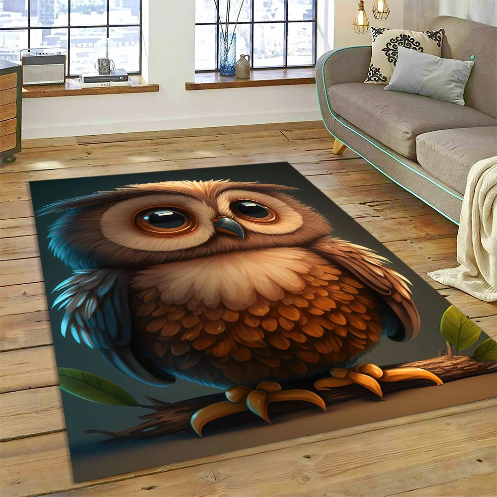 Colourful Cute Owl Cartoon Birds Carpet Rug for Home Living Room Bedroom Sofa Doormat Decor,Kid Play Area Rug Non-slip Floor Mat