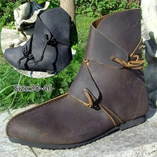 Chaussures en cuir Pu pour hommes, accessoires de Cosplay d'halloween, bottines médiévales du moyen âge, bottes de la Renaissance victorienne