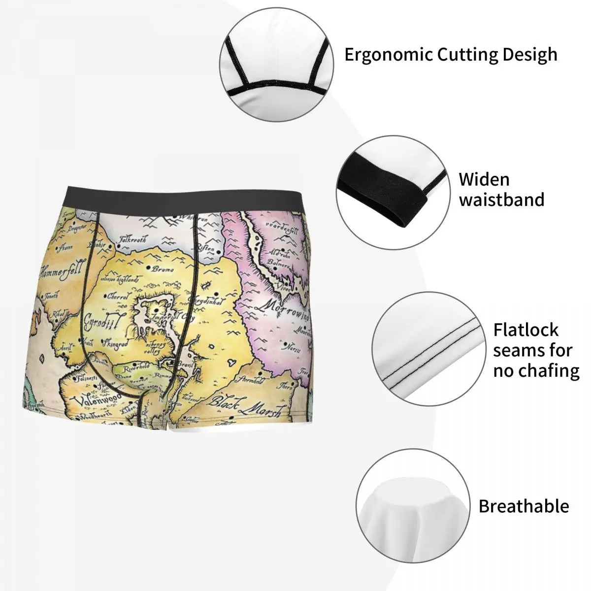 Carte de Tamriel caleçons culottes respirantes sous-vêtements masculins imprimés Shorts Boxer slips