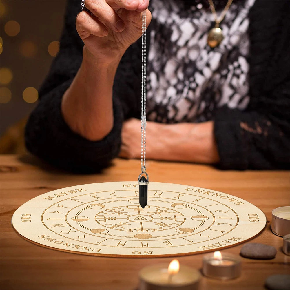 Juego de mesa de péndulo de runas de madera, tablero Ouija con nudo celta para adivinación, radiestesia, mensaje metafísico, suministros para Altar de brujería
