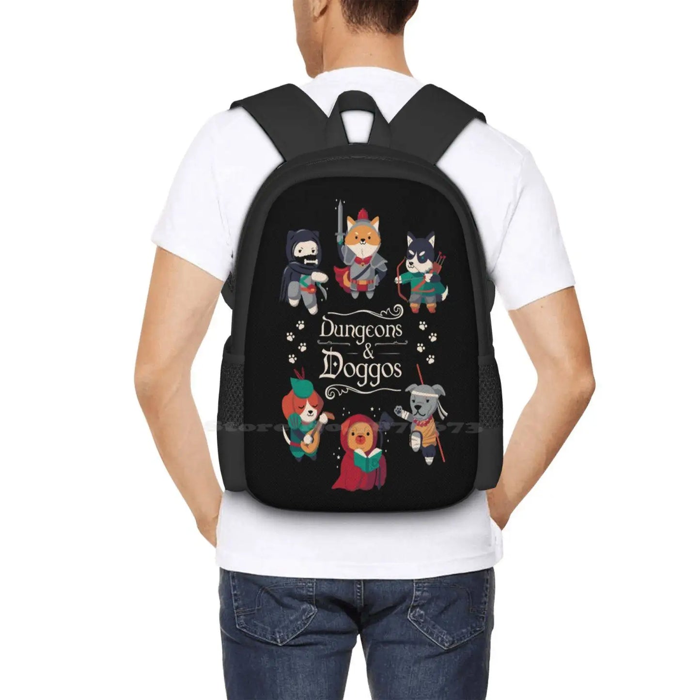 And Doggos Fashion Pattern Design Travel Laptop School Backpack Bag And Dragons D20 Where Master D And D Rpg Role Playing Game