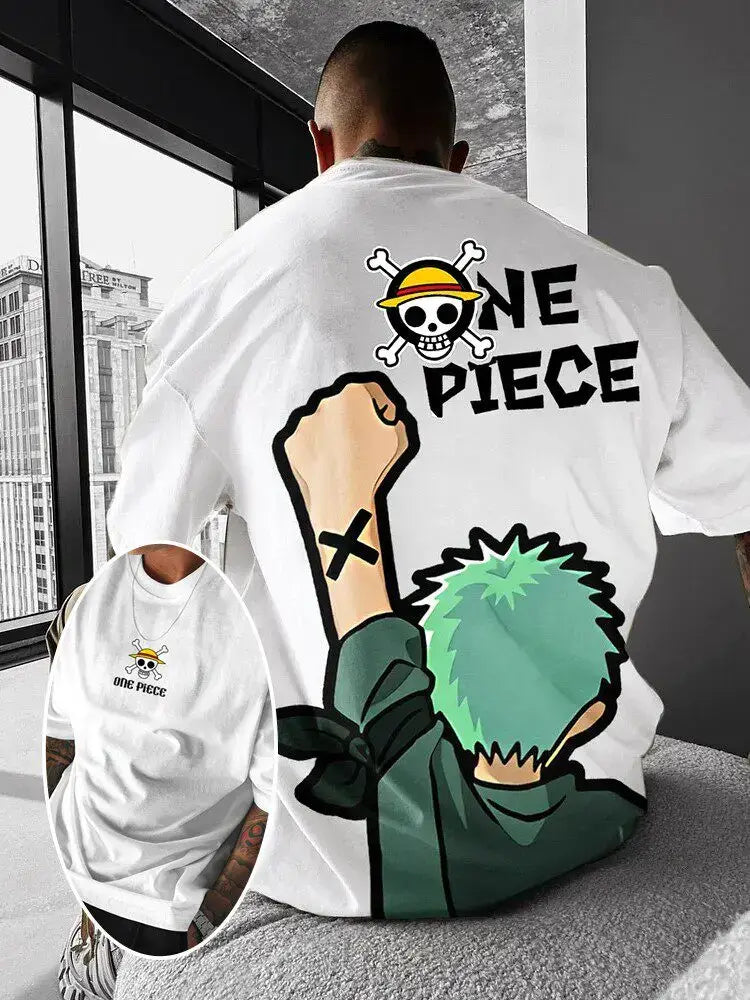 One Piece Graphic T-Shirt: Luffy & Zoro Oversized Streetwear
