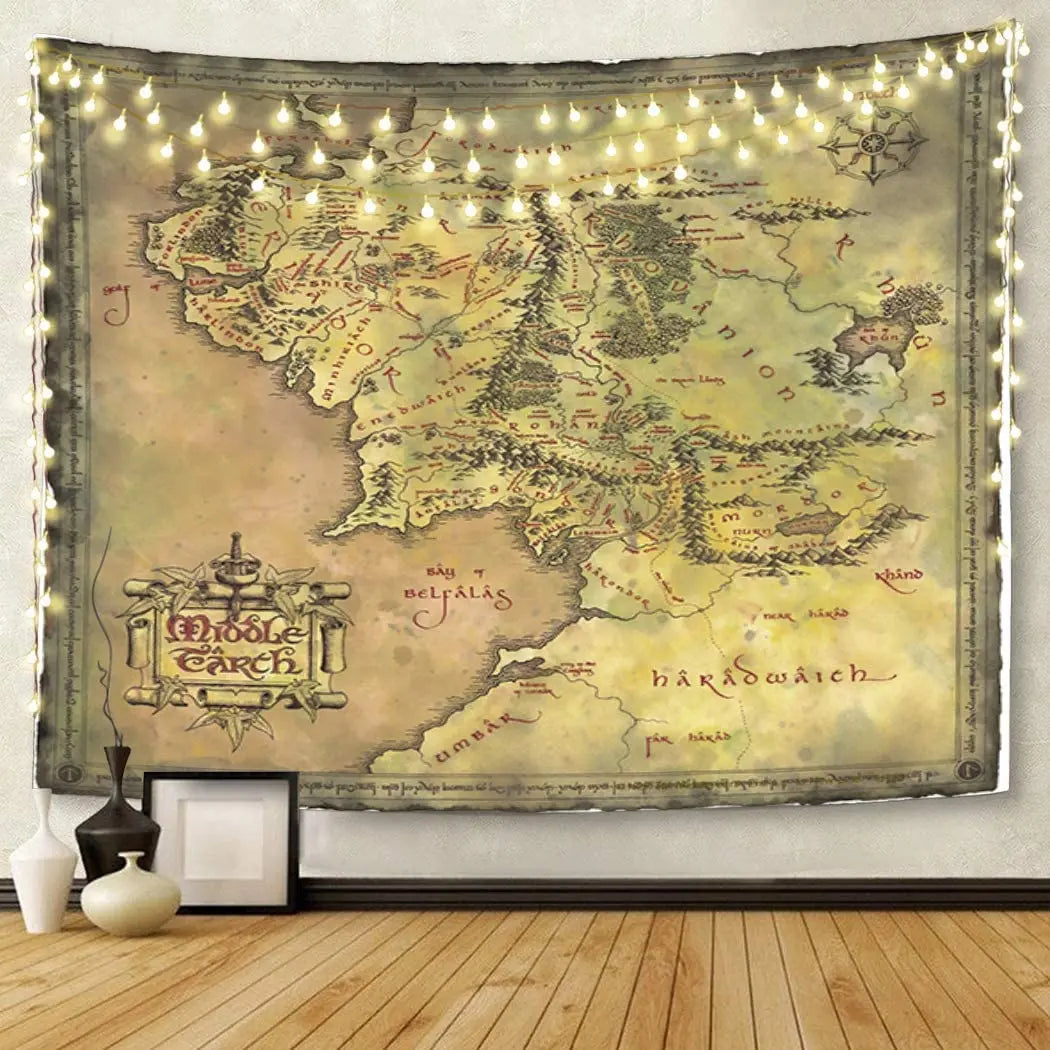 Artwork Wall Hanging Middle Earth Map 50x60 Inches Tapestries Mattress Tablecloth Curtain Home Decor Print Decoration Mural