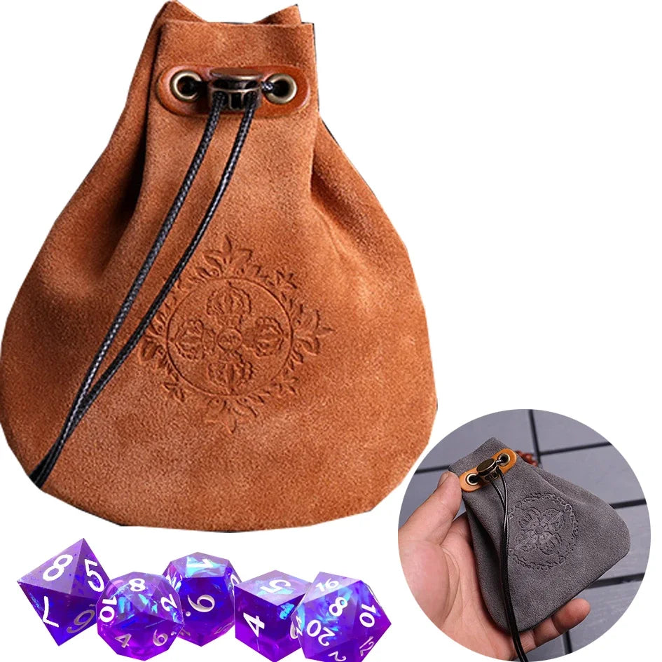 Bolsa de cuero genuino PU para dados DND, bandeja con 5 diseños celtas, bonita bolsa con cordón para juegos de rol D &amp; D, Ideas de regalo RPG, monedero