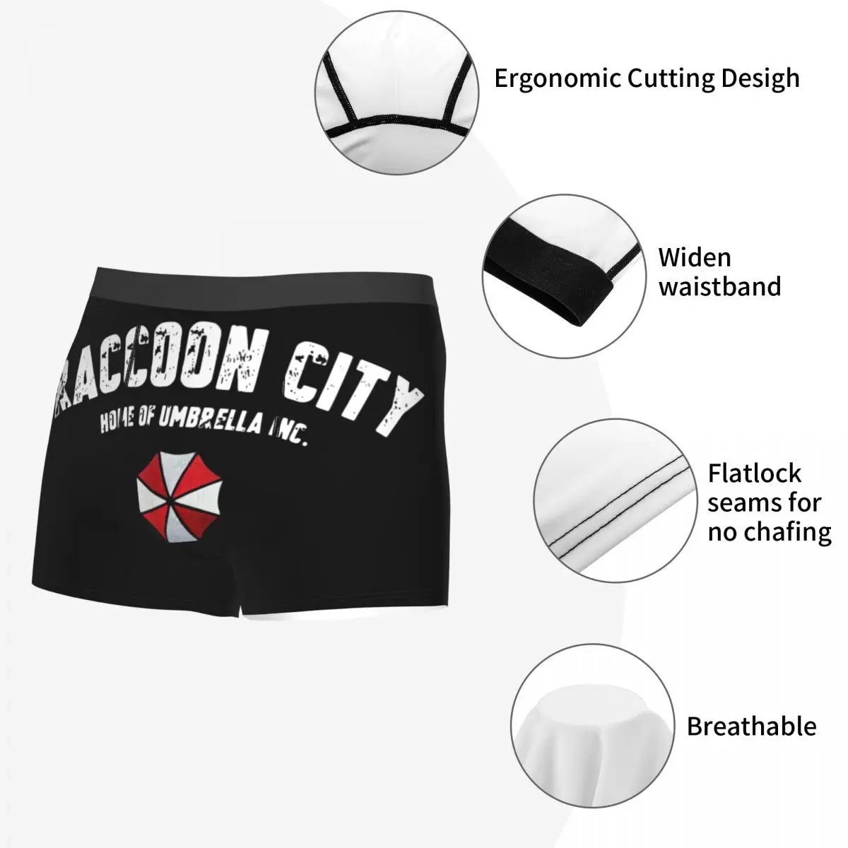 Male Novelty Raccoon City Home Of Umbrella Corporation Corp Underwear Video Game Boxer Briefs Stretch Shorts Panties Underpants