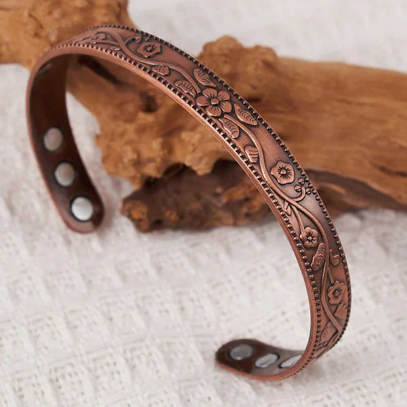1pcs Antique Copper Bracelet European And American Copper Vintage Simple Double Ring Pattern Magnet Energy Ring Bracelet Set