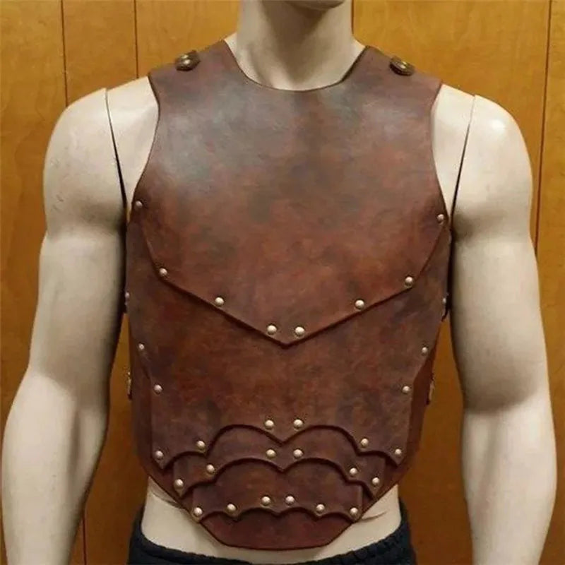 Medieval Steampunk PU cuero coraza caballero vikingo gladiador disfraz de pirata Cosplay pecho armadura chaleco traje peto para hombres