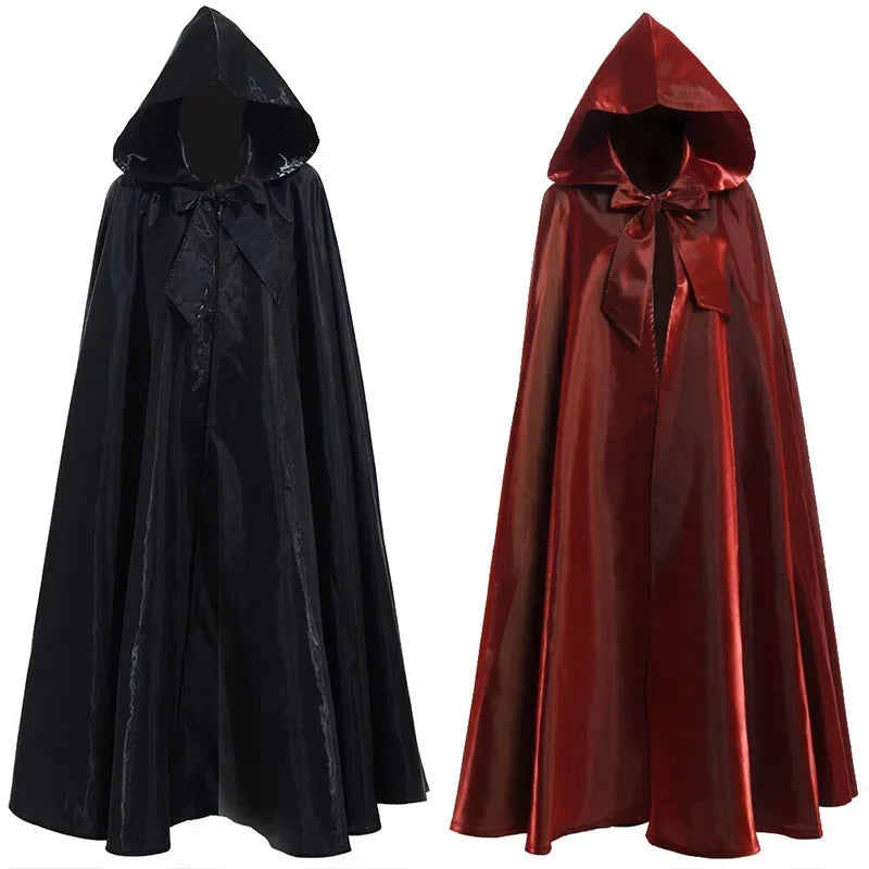 Robe de Vampire de sorcellerie, cape à capuche, Cosplay, cape médiévale en Satin avec capuche, Costumes de moine, couverture médiévale, Costume d'halloween