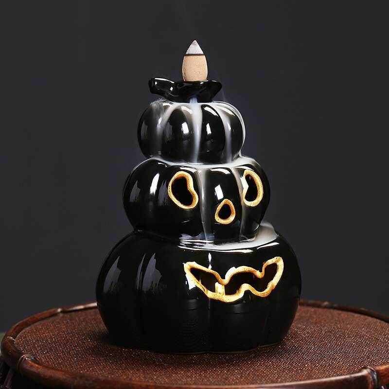 LED Lamp Pumpkin Halloween Waterfall Backflow Incense Burner - Brown