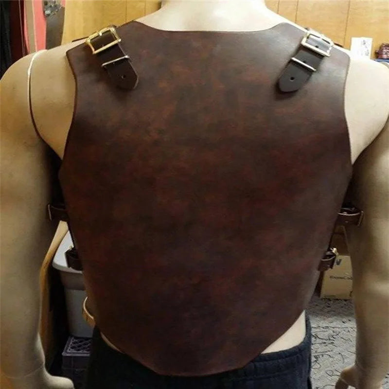 Medieval Steampunk PU cuero coraza caballero vikingo gladiador disfraz de pirata Cosplay pecho armadura chaleco traje peto para hombres