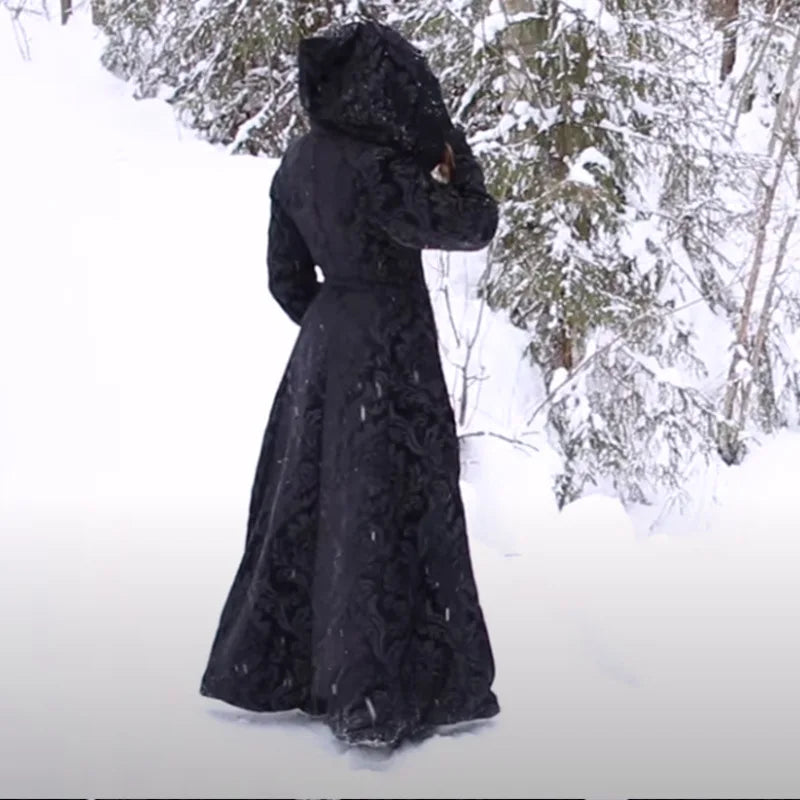 Automne hiver femmes robe à capuche gothique sorcière robes médiévale Renaissance Halloween Cosplay sorcière manches évasées robe gothique