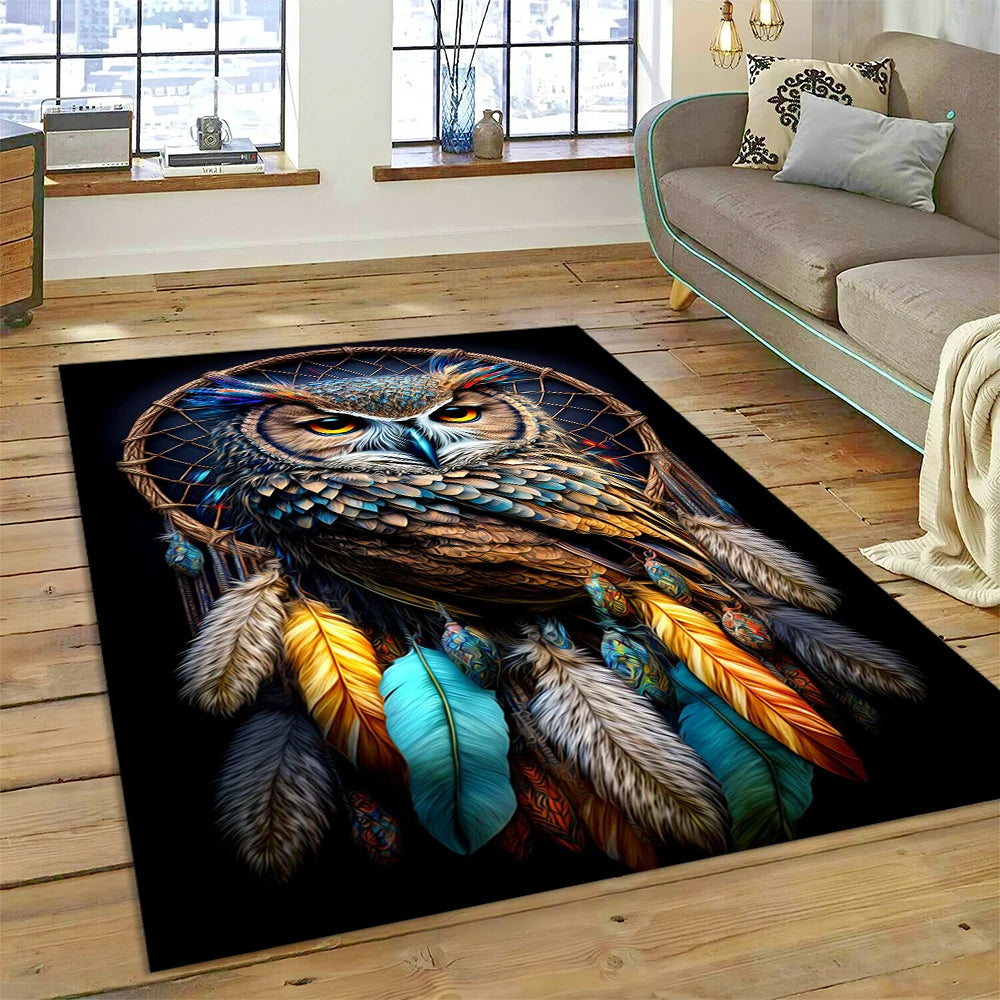 Colourful Cute Owl Cartoon Birds Carpet Rug for Home Living Room Bedroom Sofa Doormat Decor,Kid Play Area Rug Non-slip Floor Mat