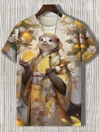 Samurai Cat Graphic T-Shirt – Japanese Style 3D Print Men's Tee