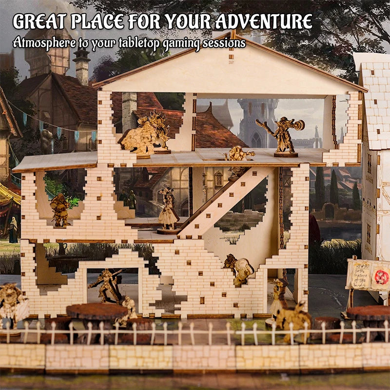 D&amp;D Tavern Terrain Bois Découpé au Laser 3D Fantasy Inn Miniature Échelle 28mm pour Jeux de Table