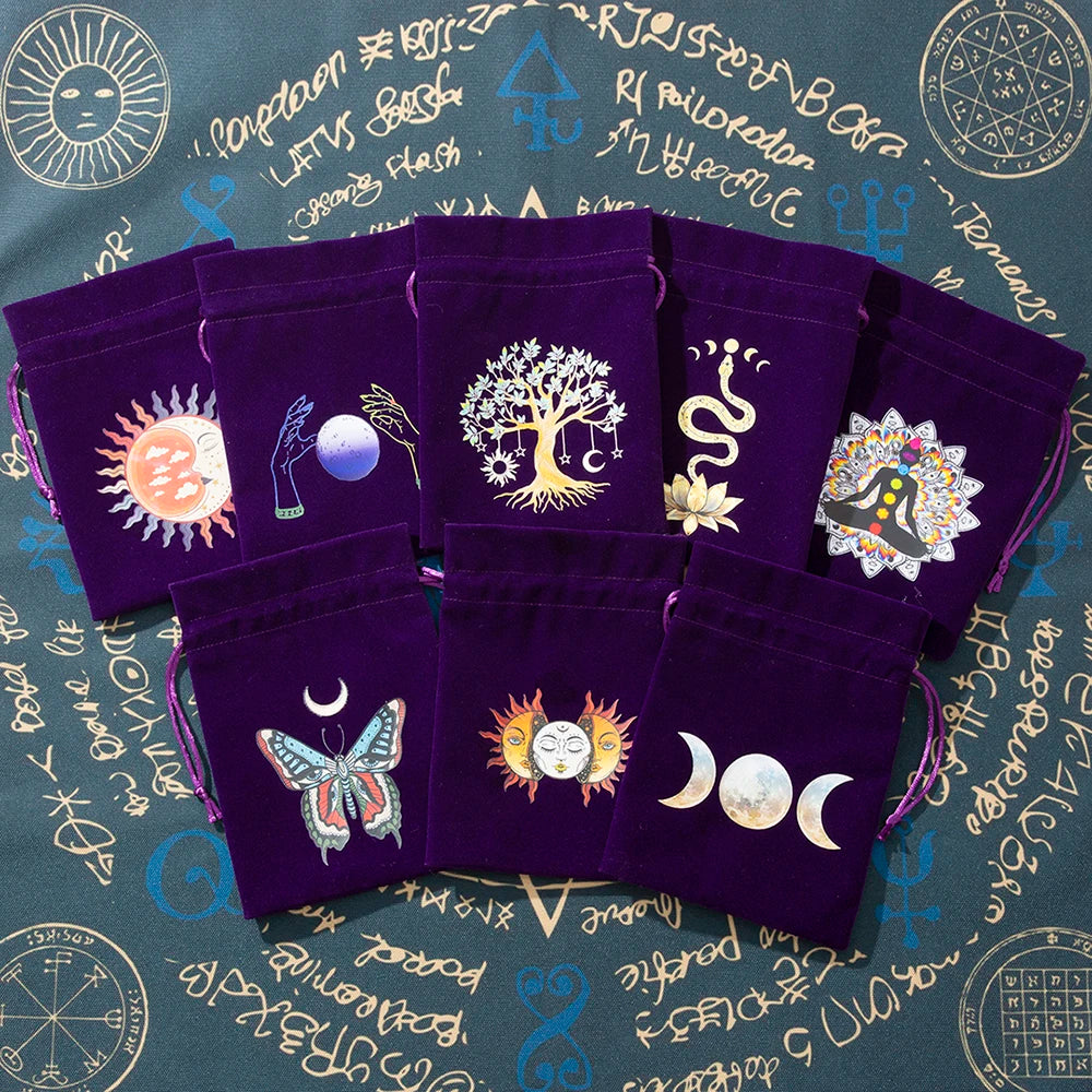 1pcs Velvet Moon Sun Tarot Storage Bag Board Game Cards Embroidery Drawstring Package Witchcraft Supplies for Altar Tarot Pouch