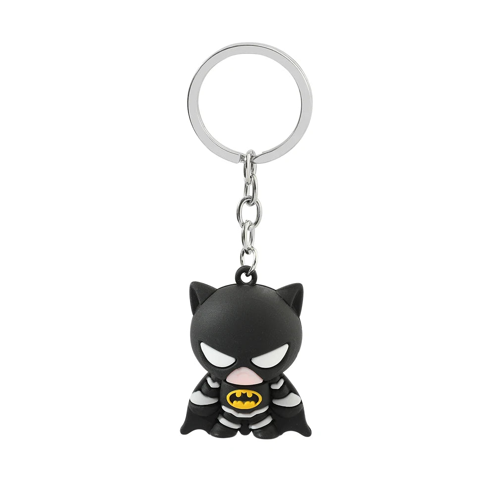 Marvel Cartoon Keychain Iron Man Bat Hulk Thor Anime Avengers Key Ring Figure Silicone Car Key Jewelry Toys Gift