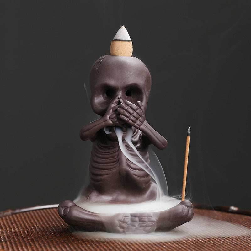 Halloween Skeleton Ceramic Backflow Incense Burner Holder - Nose Covered
