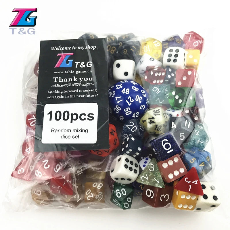 T &amp; G 100 unids/set, juego de dados de casino colorido de alta calidad que mezcla colores, estilos y tamaños aleatorios