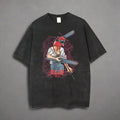 🪚 Chainsaw Man Acid-Washed Vintage Graphic T-Shirt – Harajuku Streetwear