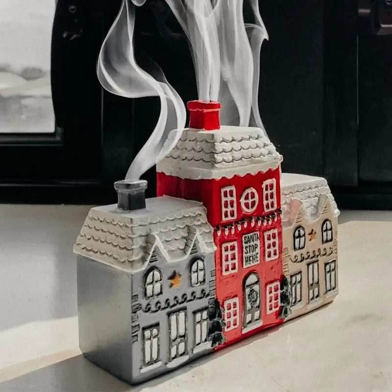 Christmas House Incense Burner - Resin Village Log Cabin Chimney Holder for Festive Home Decoration - spain