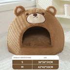Kawaii Bear Cat Cave House – Soft Velvet & Plush Winter Warm Indoor Kitten Nest (S & M)