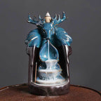 Blue Lucky Deer Ceramic Waterfall Backflow Incense Burner - 