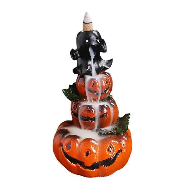 Handmade Halloween Pumpkin Backflow Incense Burner Waterfall - 