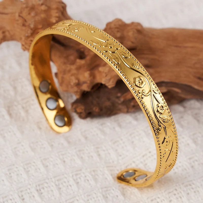 1pcs Antique Copper Bracelet European And American Copper Vintage Simple Double Ring Pattern Magnet Energy Ring Bracelet Set
