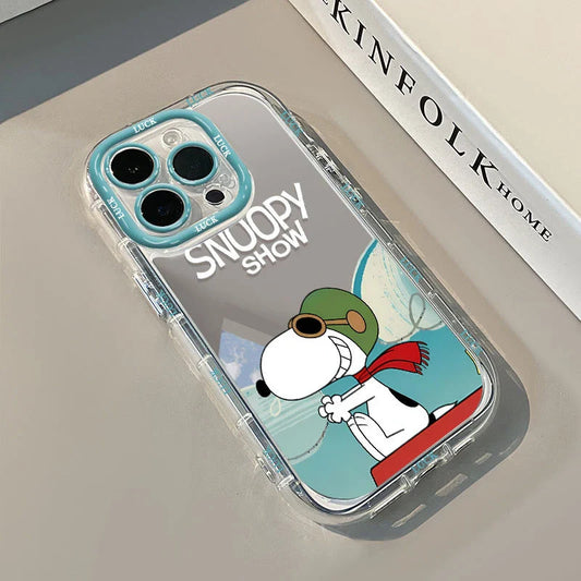 Pilot Snoopy Show Mirror Phone Case For iPhone 14 13 12 11 15 16 Pro Max Lovely Hard Shockproof Kawaii Cover
