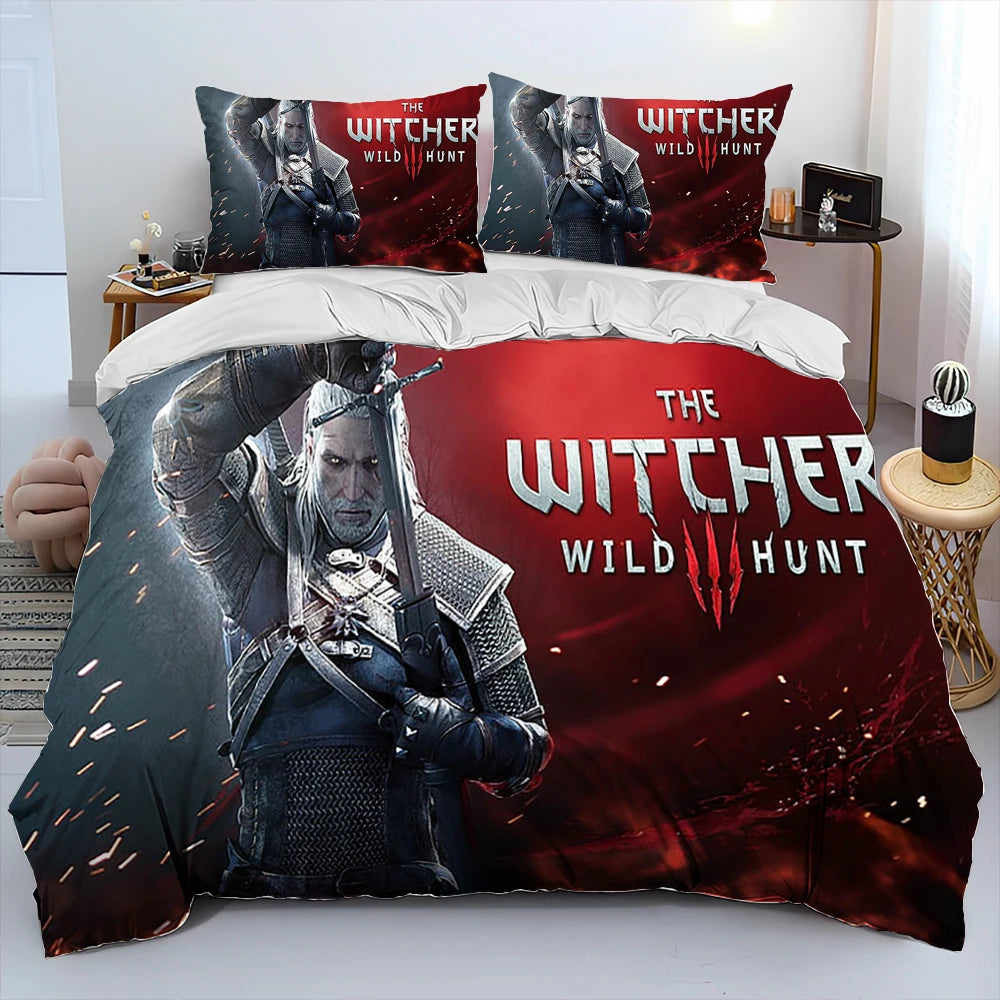 Parure de lit 3D The W-Witcher Game Gamer, ensemble de literie avec housse de couette et taie d'oreiller, parure de lit king et queen size