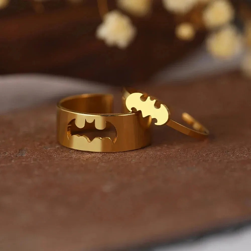 2 PCS Gothic Couple Ring Set Gold Color Stainless Steel Hip Hop Punk Fashion Open Ring For Men Women Silver Color Metal Rings